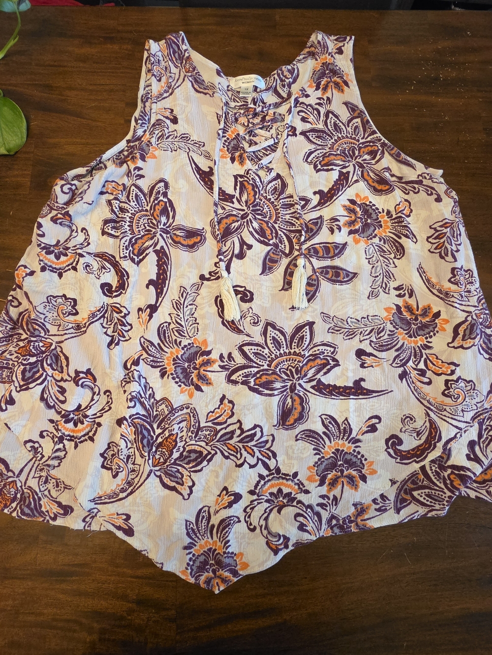 John Paul Richard Woman Plus Size 1X Floral Paisley Sleeveless Boho Tank Blouse